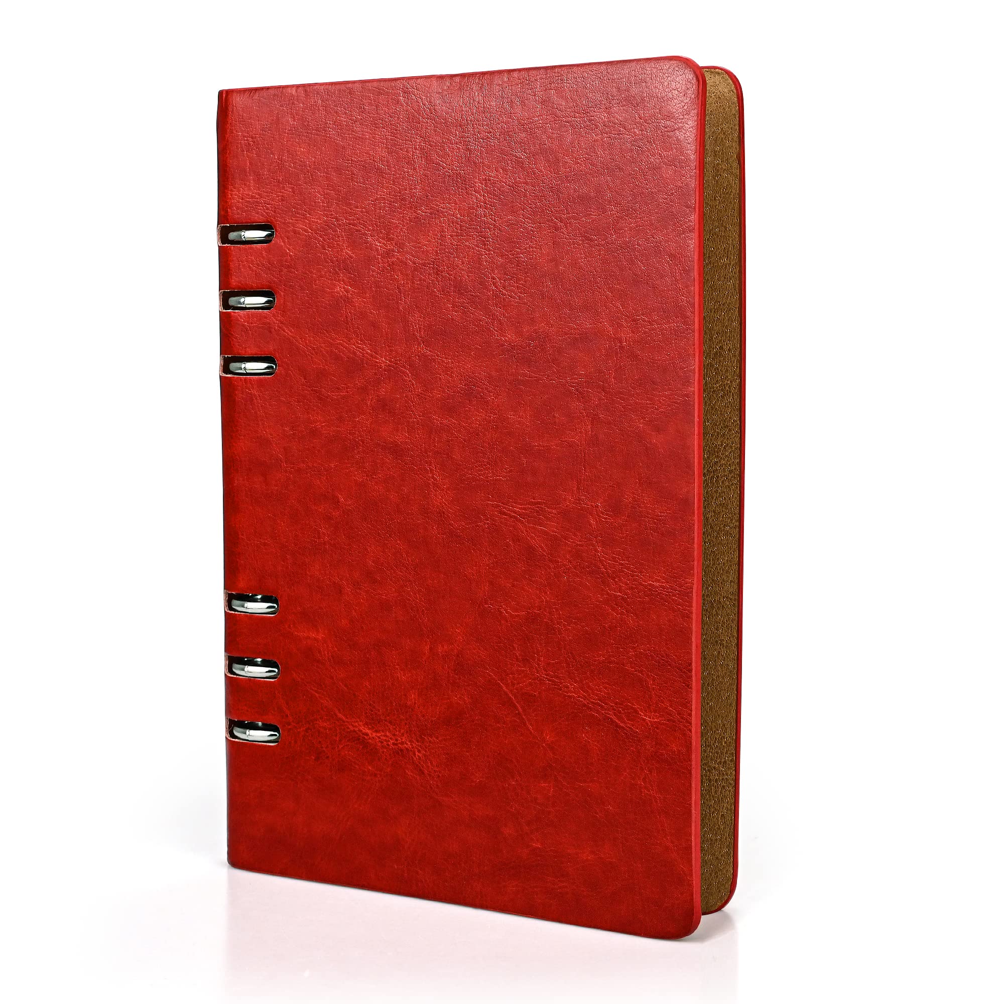 SIMDAO A5 Notebook, PU Leather Cover Notebook, 6 Holes Refillable Notebook, Hardcover Diary Notebook, Lined Notebook for Bussiness Travel Writing Office，100Pages/200Sheets, Red, (JJ4739-611)