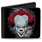 Warner Bros. Horror Movies Wallet, Bifold, It Chapter Two Pennywise Face Logo Black Red Blues, Vegan Leather