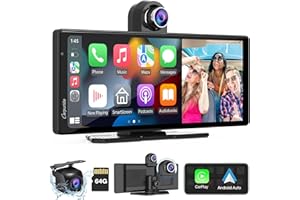[2024 Newest] CARPURIDE W903 Portable Apple Carplay & Android Auto Smart Multimedia Dashboard Console with 2.5K Front & Backup Cam, Dash Cam, Loop Recording, Bluetooth Audio, Mirror Link, GPS, Siri