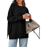 PRETTYGARDEN Women's Oversized Sweater 2025 Casual Fall Outfits Crewneck Long Sleeve Side Slit Chunky Knit Pullover Tops