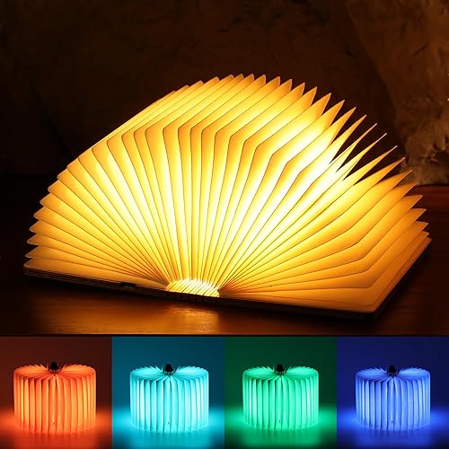 ZBOLE Unique Gifts for Book Lovers Women, 12 Colors Portable Book Lamp with Remote, Folding Book Light, Lovely Gift for Christmas, Birthday, Back to School & Bookshelf & Home Decor (Walnut)