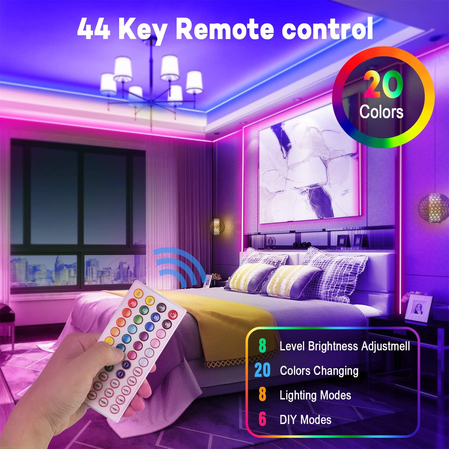 MUMUXI LED Strip Lights, 32.8ft Color Changing Led Light Strip 5050 RGB 300 LEDs Flexible LED Tape Light Kit with 44 Keys Remote Control and 12V Power Supply for Room, Bedroom, Bar, Home, Kitchen: Home Improvement