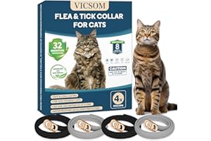 VICSOM 4 Pack Flea and Tick Collar for Cats, 32 Months Treatment Prevention, Waterproof Adjustable Kitten Collar, Black Grey
