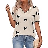 Zeagoo Women's Short Sleeve Sweater 2026 Spring Summer V Neck Lightweight Tops Dressy Blouses Business Casual Outfits
