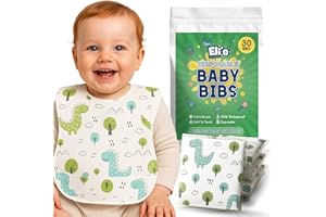 Eli with Love Disposable Bibs Individually Wrapped Bib with Crumb Catcher - Waterproof Baby Bibs For Feeding (30 pack) (Dino)