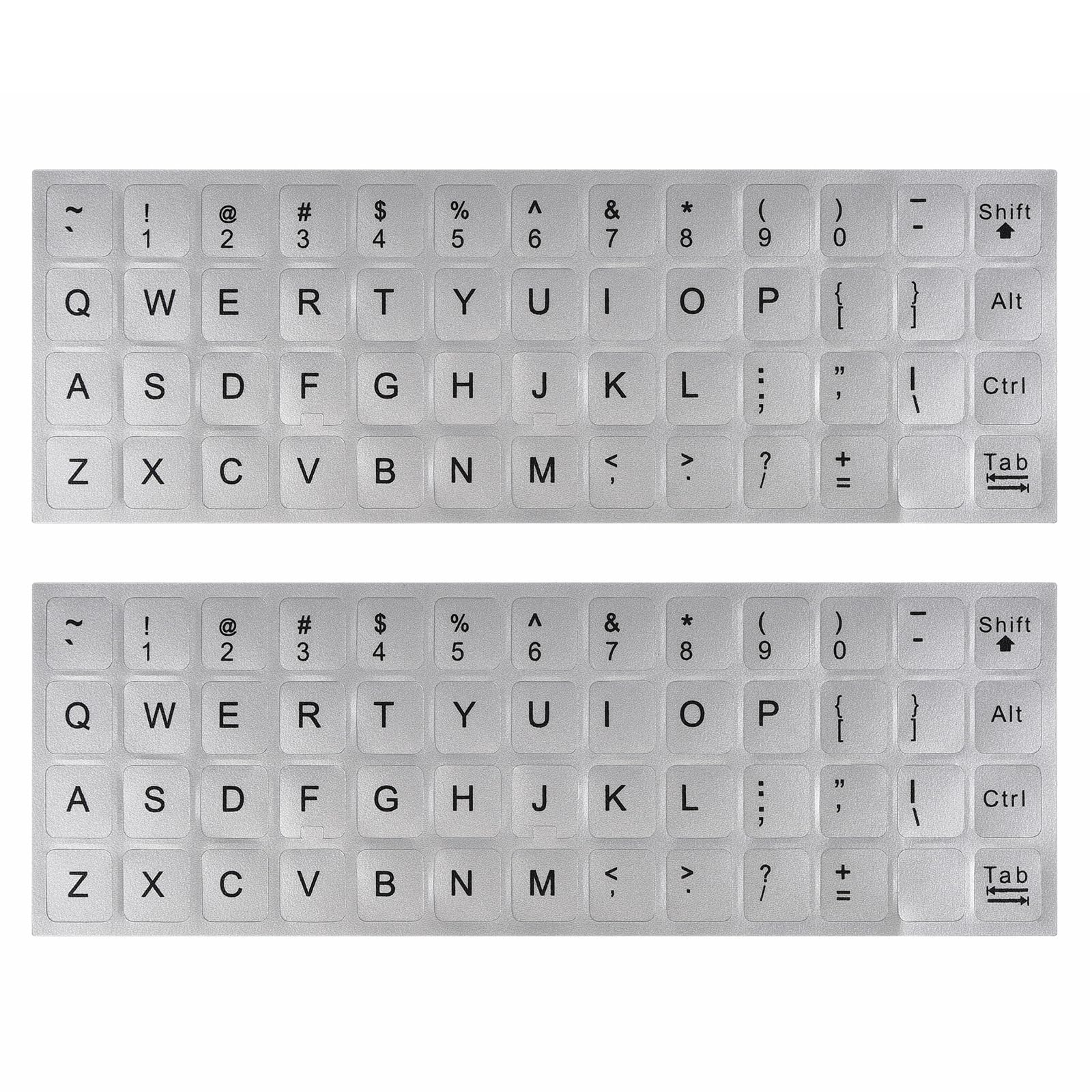 Universal English Keyboard Stickers - 2Pack, Silver with Black Lettering for Computer, Laptop, Notebook, Desktop
