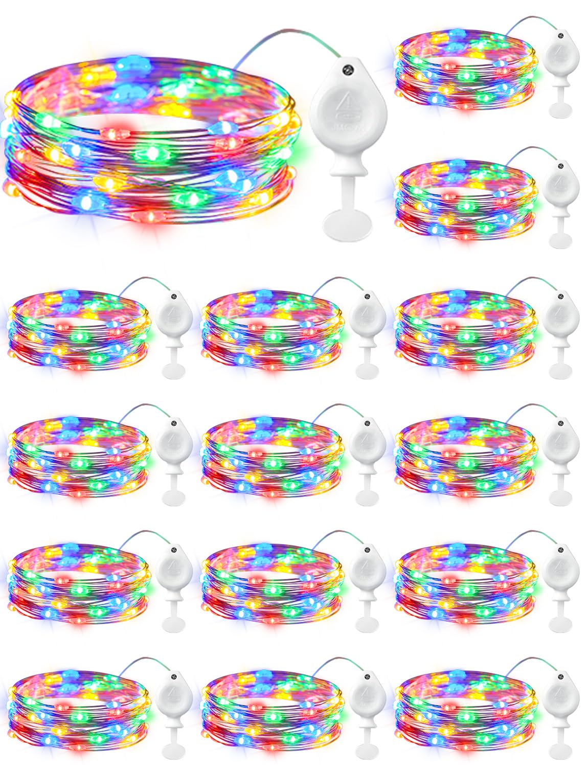 Photo 1 of *** SOME DAMAGED WIRE *** Brightown 14 Pack Multicolor LED Fairy Lights Battery Operated String Lights, 7ft 20LED Waterproof Silver Wire String Lights, Firefly Starry Moon Lights for Mason Jars DIY Christmas Wedding Party