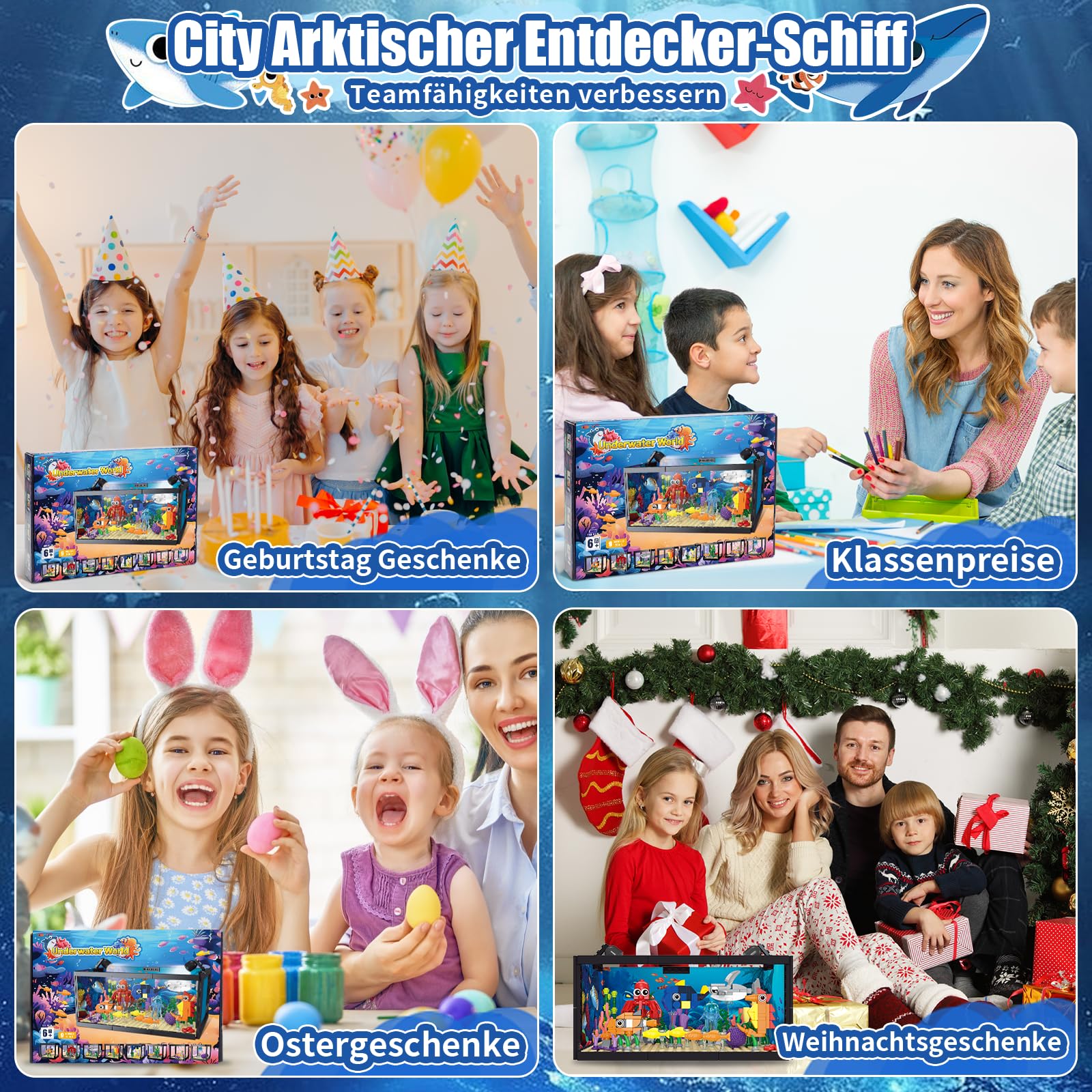 8-in-1 Aquarium Fish Tank Baustein mit LED Licht, einschließlich Meeresquallen, Fischen, Tierbauspielzeug, Geburtstag Weihnachten Geschenk für Erwachsene Kinder Jungen Mädchen ab 6 8 10 12+ Jahren 6