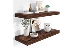 Heimlove 12" Deep Floating Shelves, 36 x 12 Inch Wall Mounted Long Floating Shelf with Invisible Brackets, for Home Decor, Bedroom, Kitchen, Living Room, Bathroom - 2 Pack, Rustic Brown