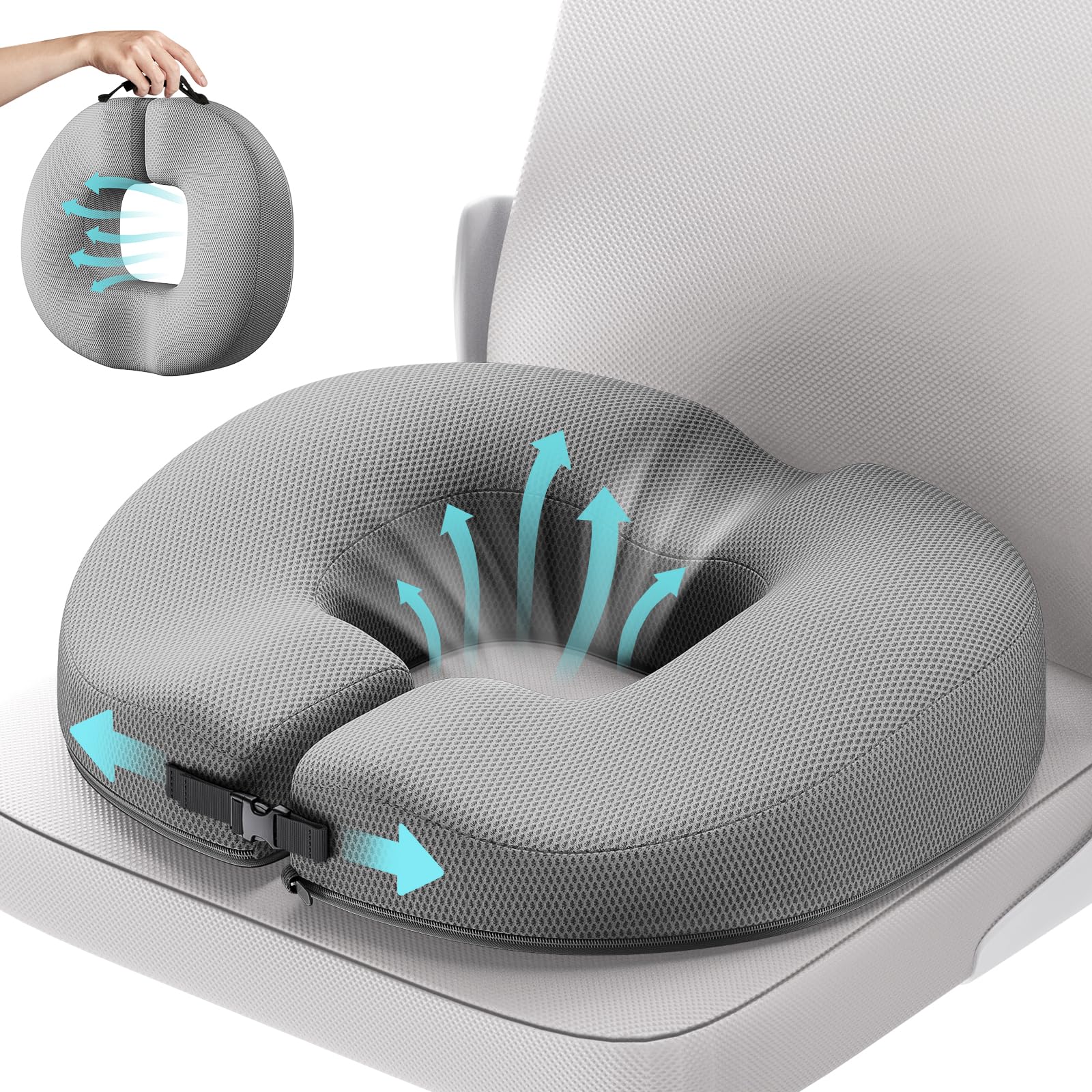 Photo 1 of ***(HEAVILY USED/ MINOR DAMAGE)***Benazcap Donut Pillow Seat Cushion for Tailbone Pain Relief, Memory Foam Hemorrhoid Pillow by Ergonomic for Coccyx, Sciatica, Pregnancy, Postpartum-Grey