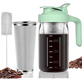 JunVpic Cold Brew Coffee Maker, 32 oz Glass Mason Jar Pitcher | 100&mu;m stainless steel filter, wide mouth design, leak-proof lid with handle, pour spout for iced coffee, tea and cold drinks