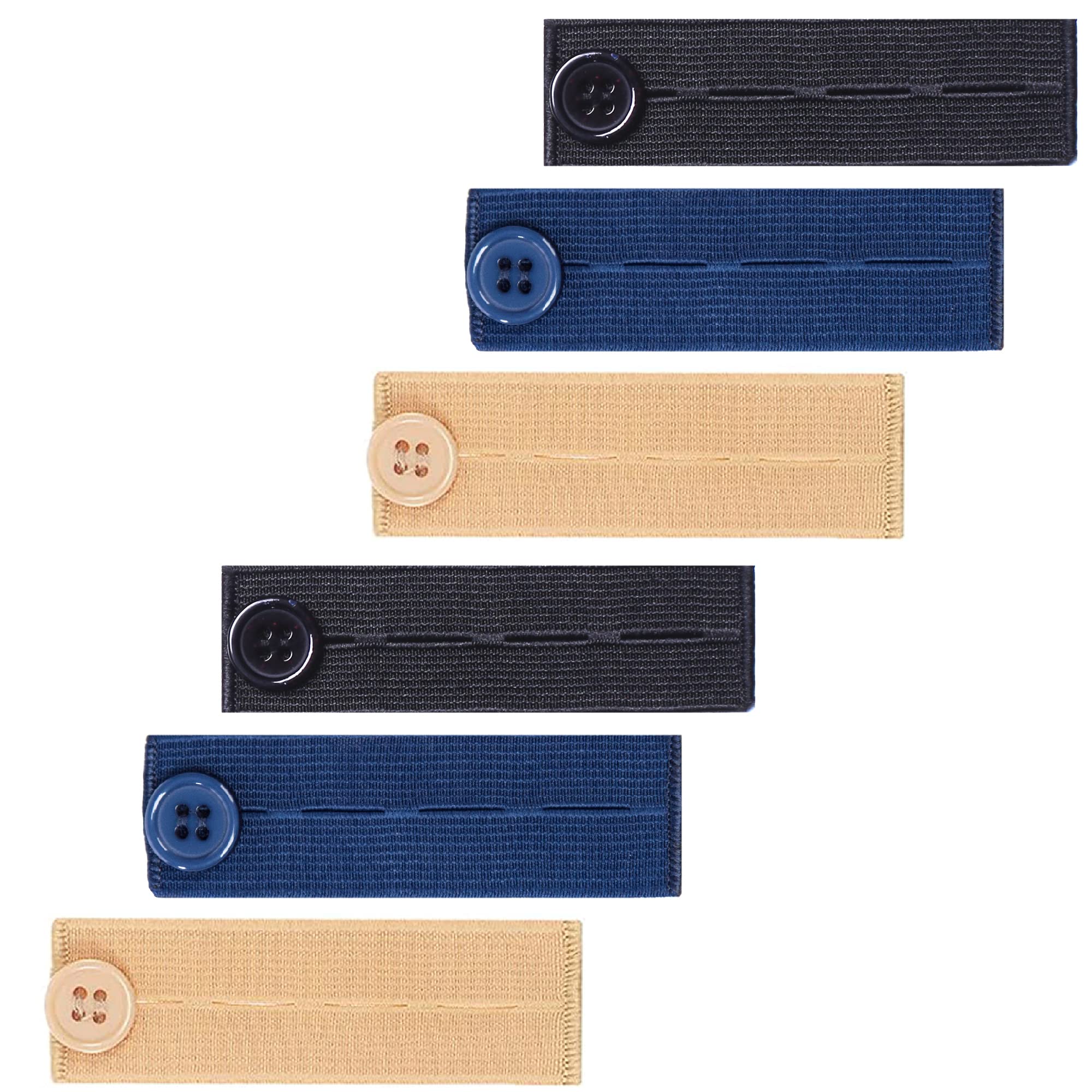 AXEN 6 Pieces Elastic Waist Extenders, Adjustable Wasitband Button Extender for Pants Jeans Trousers, Pack of 6, 3 Colours