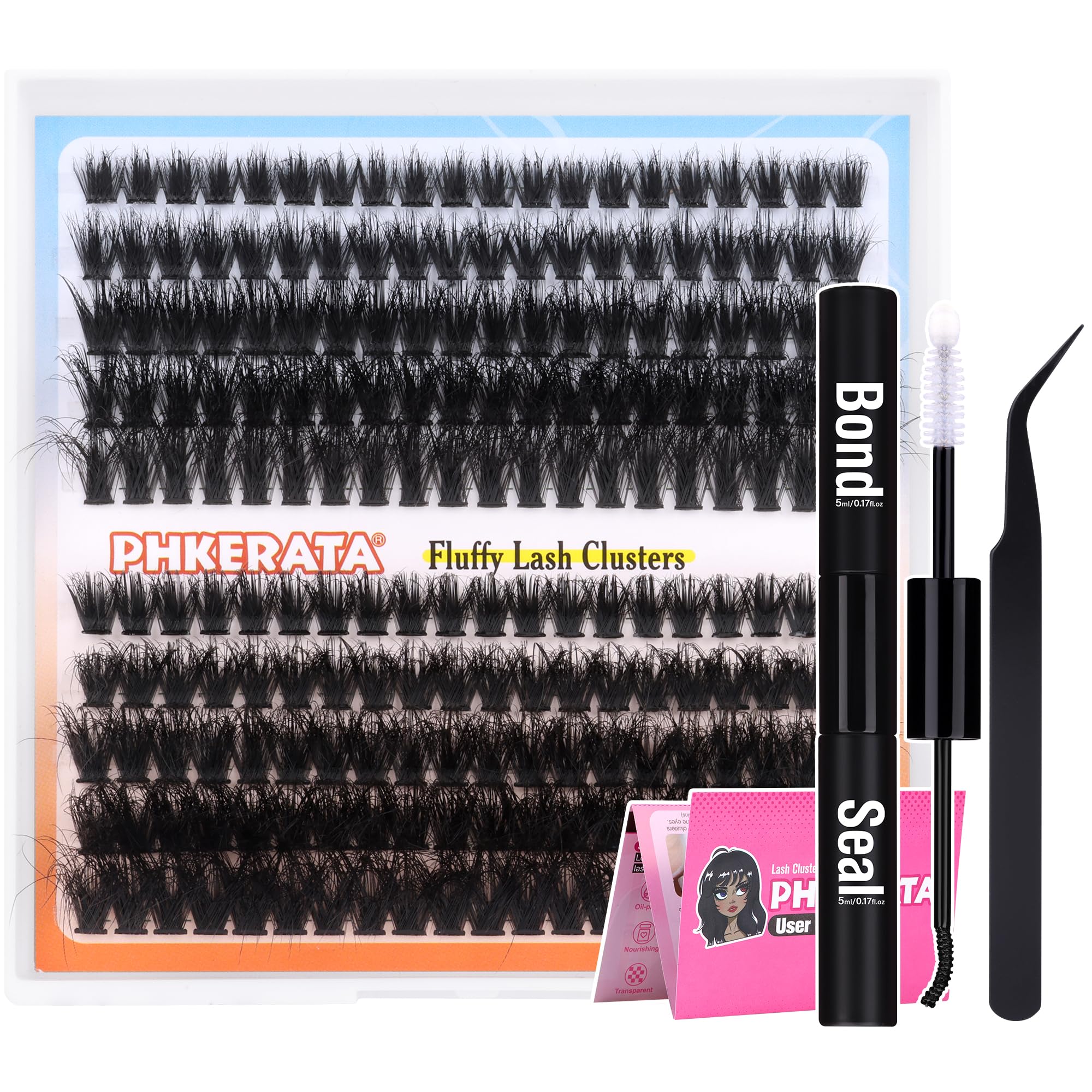 Fluffy Cluster Lashes DIY Lash Extension Kit Individual Eyelashes 10-18MM Lash Clusters with Bond and Seal and Lash Tweezers D Curl 200Pcs Eyelash Extension Kit Eye Lashes (0.07D,10-18MM)