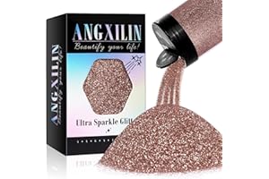High Capacity 260g Shaker Bottle Package Metalic Fine Glitter,ANGXILIN Fine Glitter for Tumbler Jewelry Making,Epoxy Resin DIY Craft,Face Body Nail Art Fine Glitter (Rose Gold)