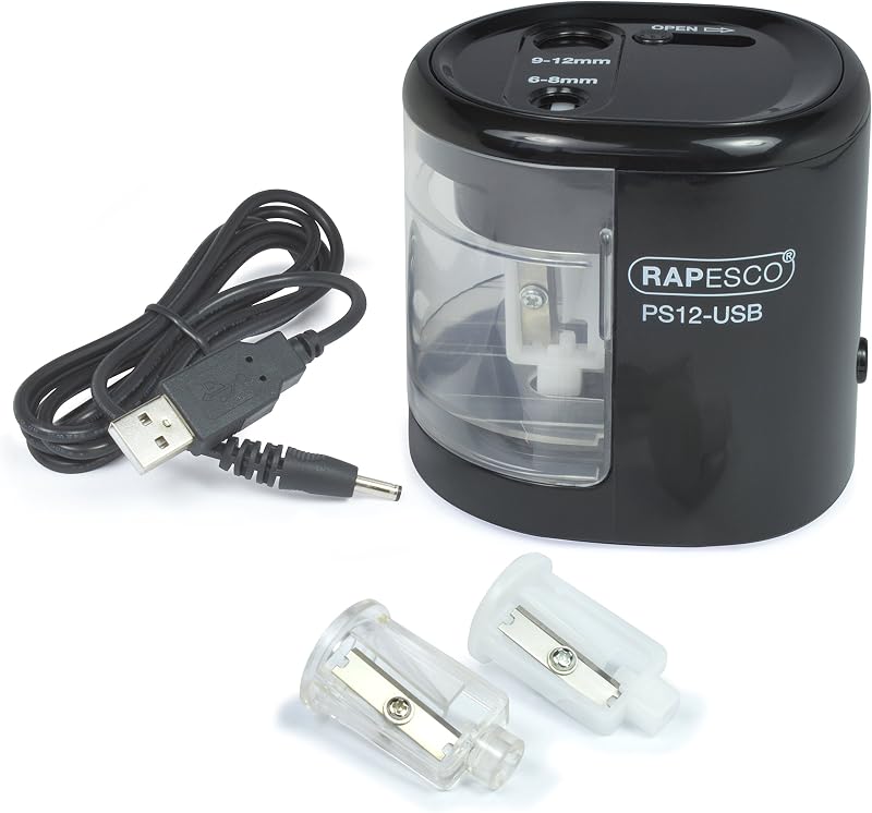 Rapesco 1449 PS12 USB Automatic Pencil Sharpener Black