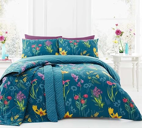 Amazon Com Wild Flowers Floral Geometric Teal Usa Twin