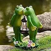 Vereemy Solar Frogs Statue for Garden Valentines Decorations Solar Lantern LED Valentines Outdoor Decor Figurines for Porch Patio,Yard,Lawn - Frog Gifts for Women Mom Grandma (Kiss Frog)
