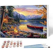 KEYIFA Kit De Peinture Par Numéros Avec Cadre Pour Adultes, Kit De Peinture Facile Pour Débutants, Peinture Sur Toile Transparente Colorée, Peinture à Pigments Acryliques, Décoration Murale