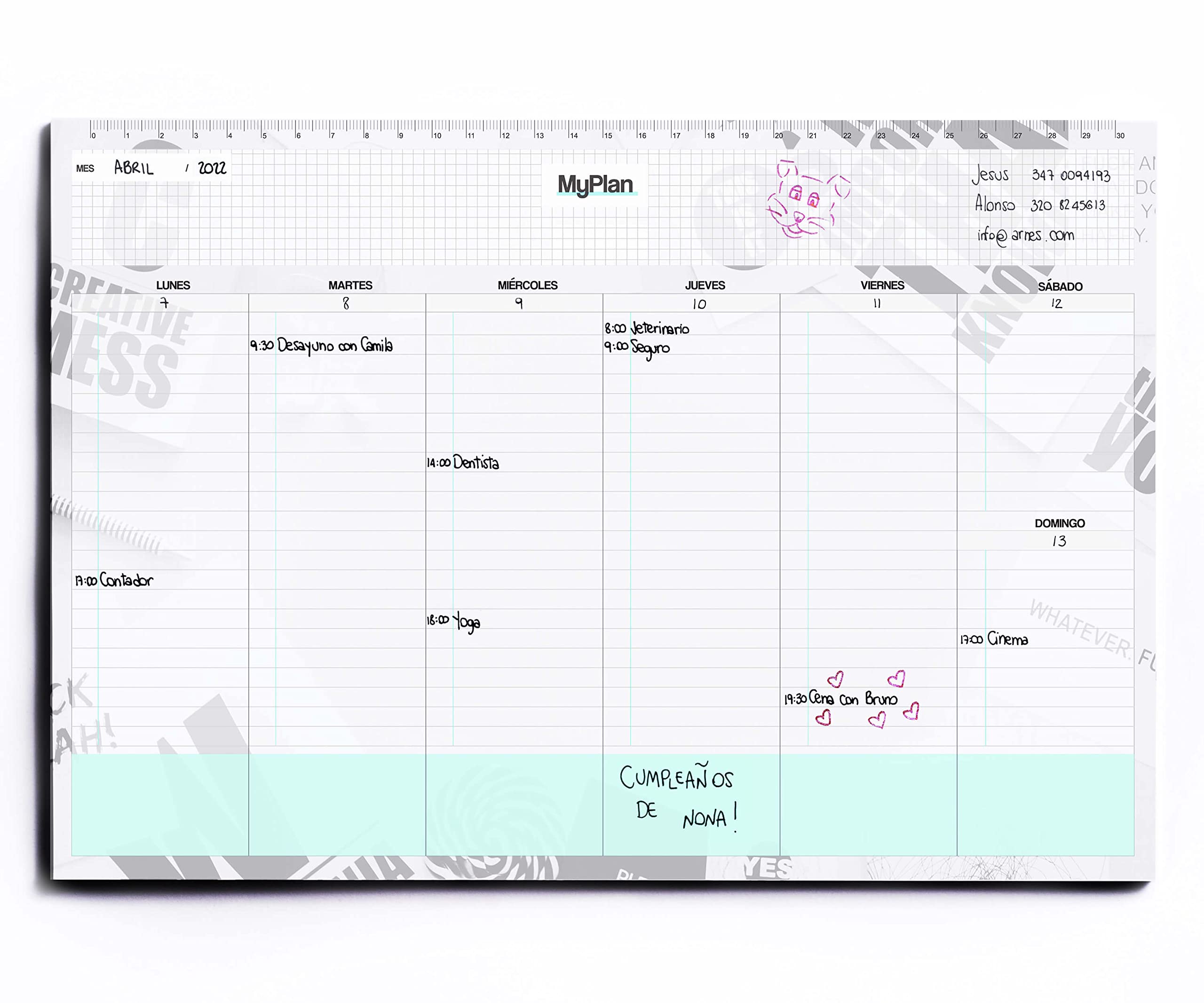 Spanish Weekly Planner - Semanario A4 32 x 22 – Planner Semanal Agenda de Mesa con Hojas Arrancables