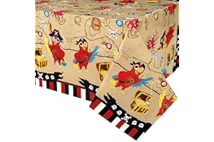WERNNSAI Pirate Party Tablecloth - 108' × 54'' Rectangular Disposable Pirate Treasure Map Table Cloth for Kids Boys Pirate Bi