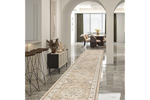 HY HAO YUN LAI Hallway Washable Runner Rug - 2'6x14 Kitchen Rugs Entryway Rug Runner Vintage Soft Floor Mat Non Slip Indoor Farmhouse Carpet for Bathroom Living Room Bedroom (2'6''x14', Beige)