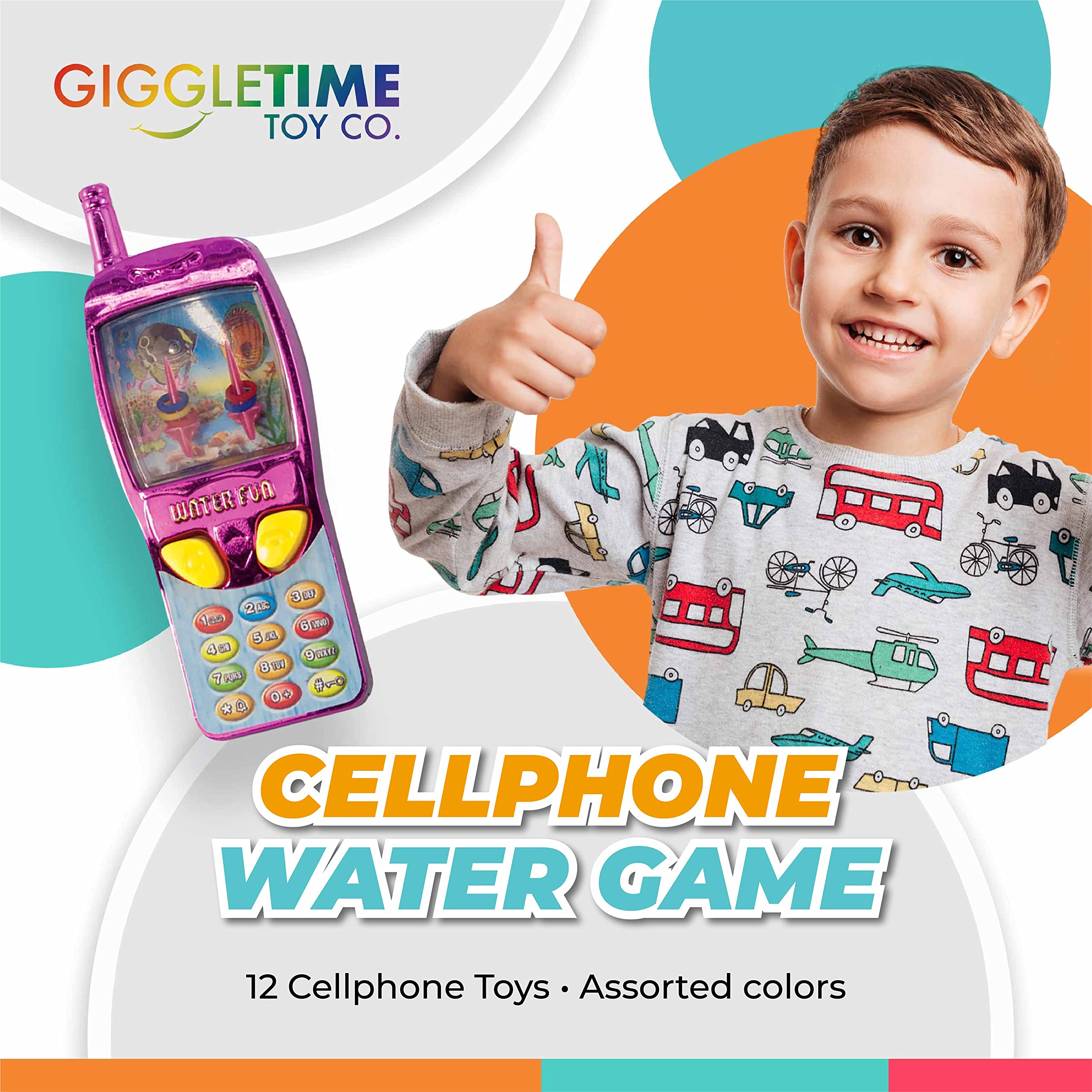 Giggle Time Cellphone Water Game (12) Pieces - Water Ring Toss Handheld Games for Kids, Water Games for Kids, 90s Games, Party Favors, Piñata Stuffer, Carnival Prize, Back to School Supplies - 4 in