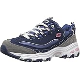Skechers Sport Women's D'Lites Memory Foam Lace-up Sneaker,Navy/Grey/White,6.5 M US