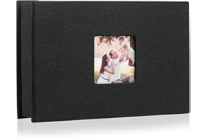 HENPISEN Photo Album 4x6 with 100 Pockets,Slip-in Picture Albums,Linen Cover Memory Book with Front Window,Black Page Vertical Photo Book for Wedding,Family,Anniversare,Baby,Vacation(Black)