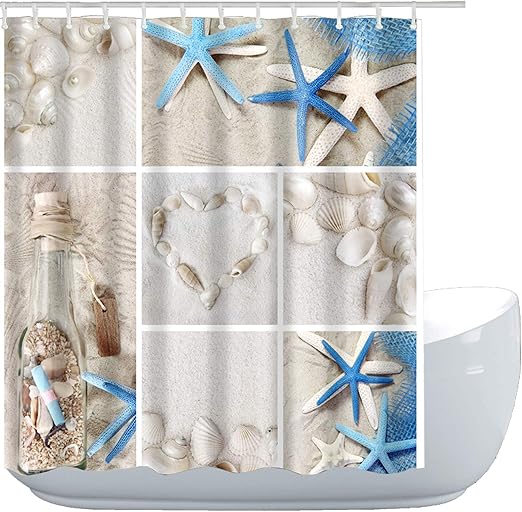 Amazon Com Amagical Blue Starfish Seashell Conch Shower Curtain