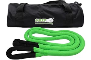GRIP GRAND RAPIDS INDUSTRIAL PRODUCTS Grip 10 ft x 1 in Kinetic Energy Recovery Rope - Breaking Capacity: 30,580 lbs - Truck, ATV, Jeep, UTV, Tractor - Emergency, Towing, Offroad Recovery in Sand, Snow, Mud - Mesh Storage Bag