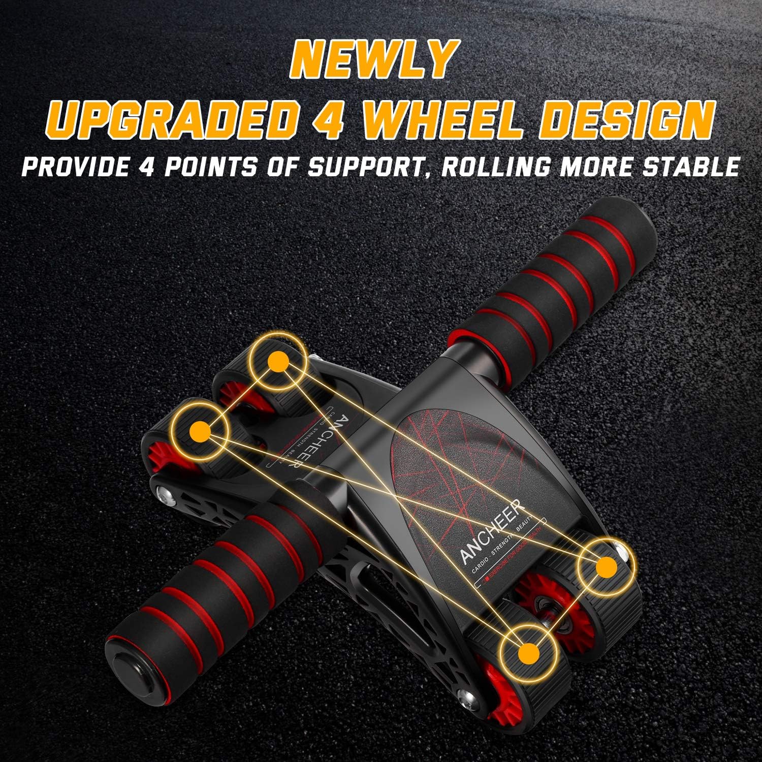 ANCHEER Abdominal Muscle Wheel，AB Wheel Roller with 4 Wheels ，Resistant Bands and Foam Handles，Top Upgraded Abdominal Exercise Equipment for Full Body Workout to Build Muscle and Burn Fat : Sports & Outdoors