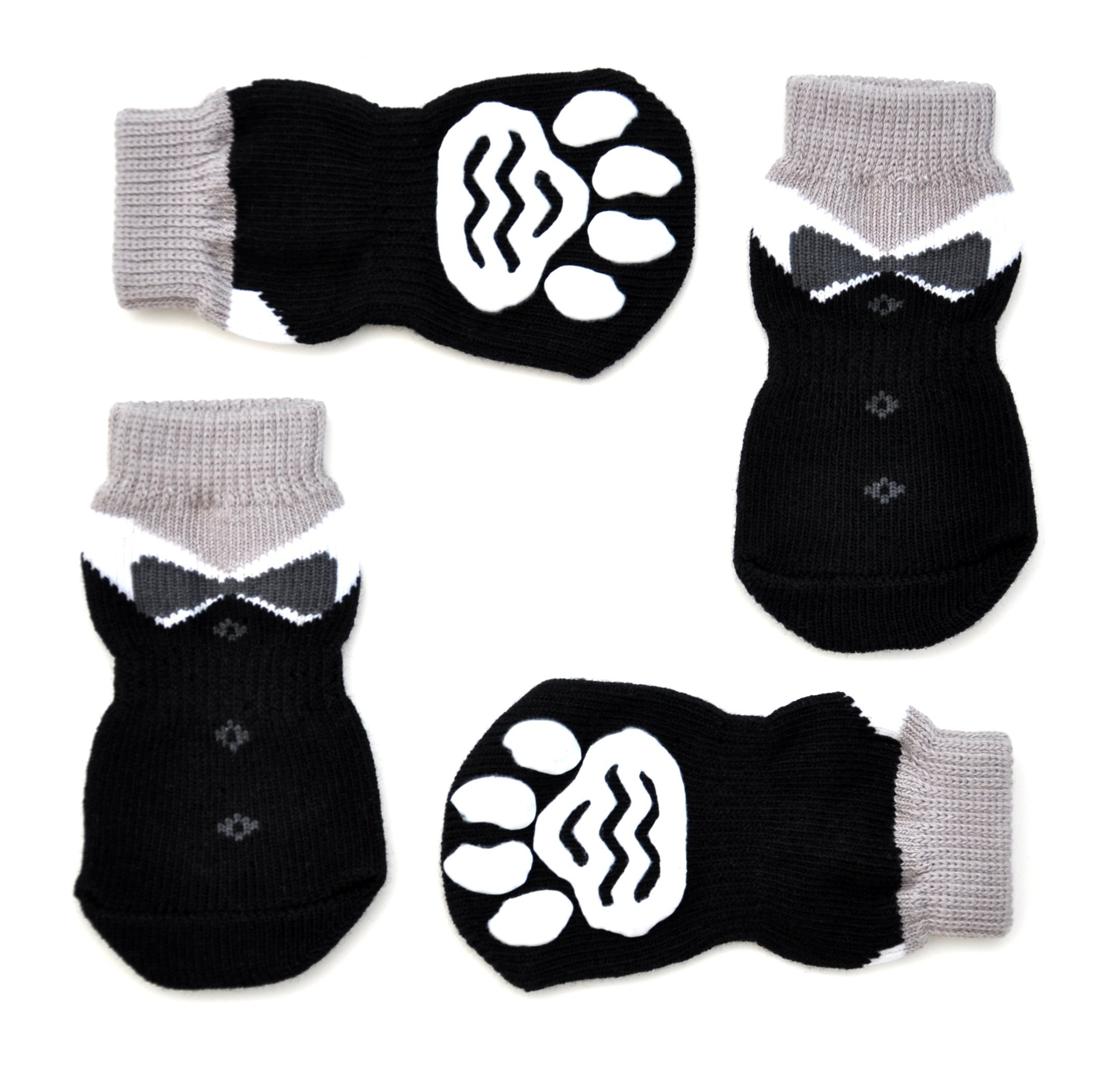 Posch Pet Socks for Dogs. Anti-Skid Knit Socks with Traction Soles for Indoor Wear. Slip On Paw Protectors. (L, Black)