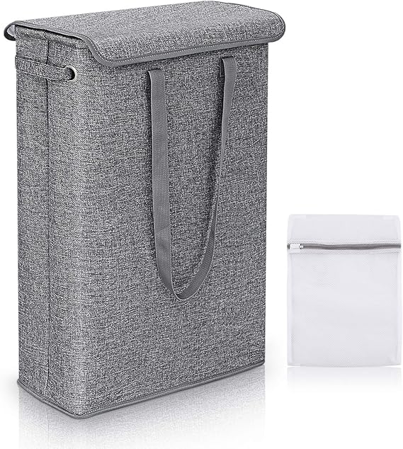 SAWAKE Slim Laundry Basket with Lid, Tall Thin