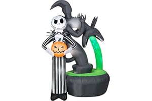 Gemmy 228488 Jack Skellington with Halloween Town Fountain LightShow Projection Airblown Inflatable, Multi