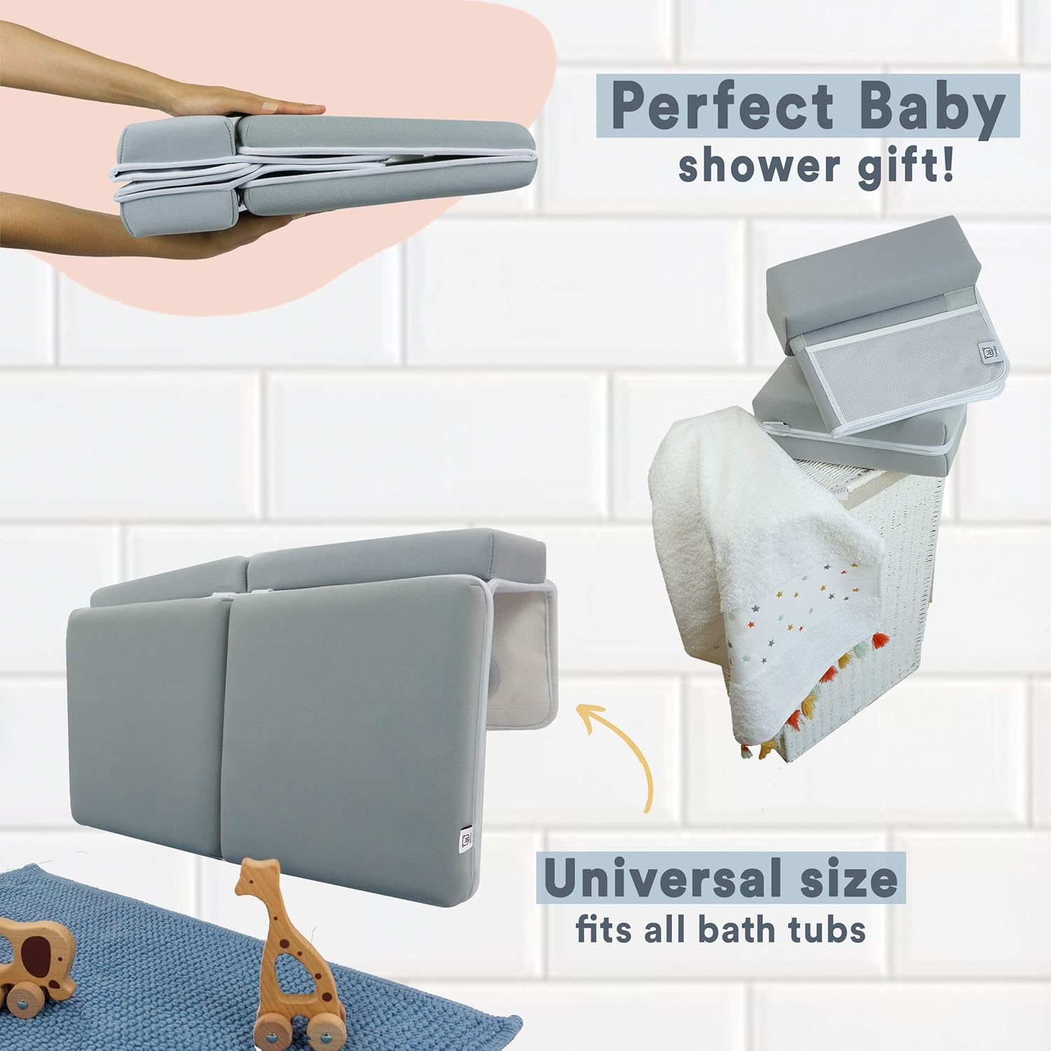 Bath Kneeler and Elbow Rest Pad Set - Thickest Baby Bath Kneeler Pad in The Market - with Memory Foam and Baby Toys Organizer - Ideal Bathtub Kneeler Pad and Elbow Rest for Baby Bath Time : Baby