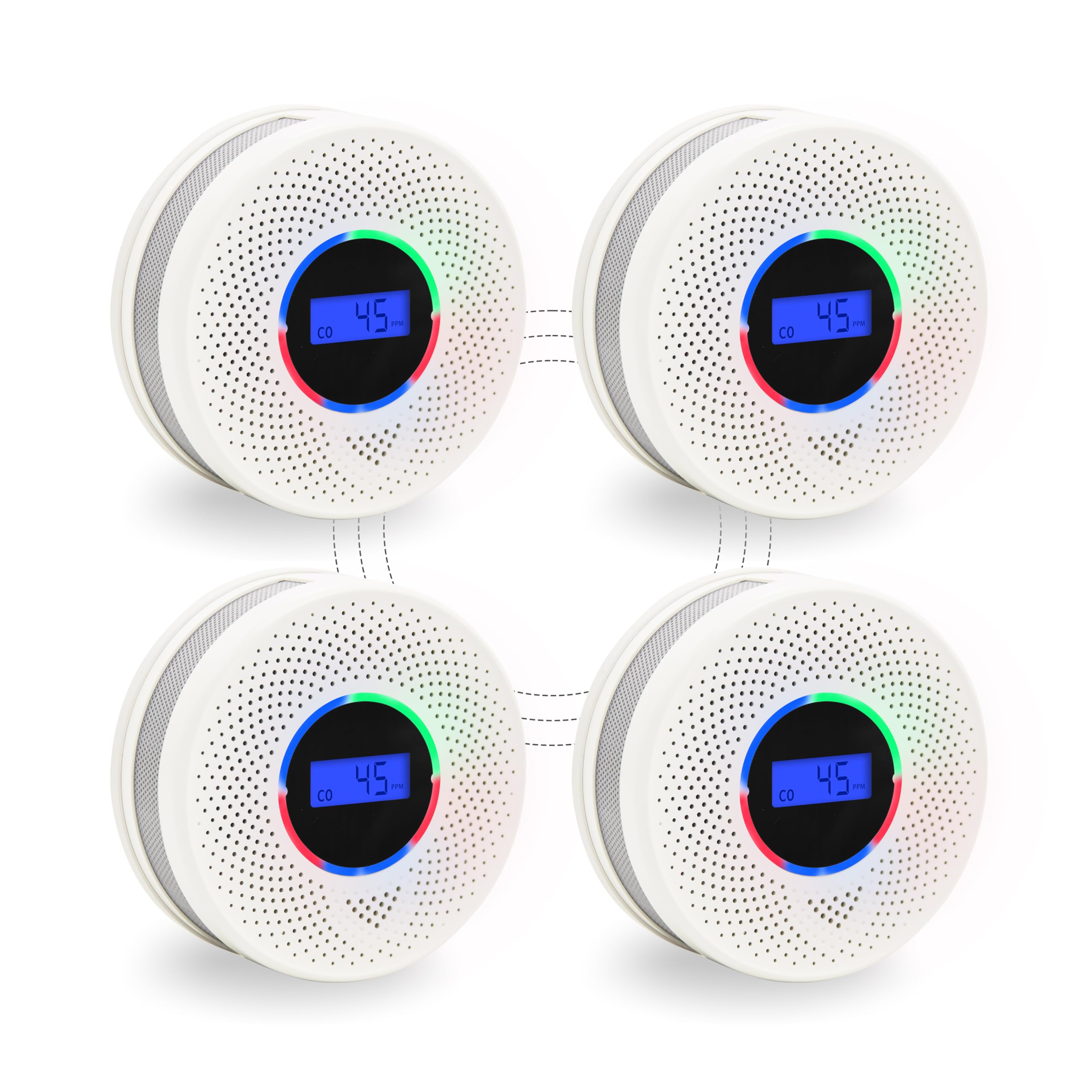 Photo 1 of Kesymo 4Pack Upgraded Interlinked Smoke Carbon Monoxide Detector, Battery Powered&Wireless Interconnected Smoke and CO Alarm, Transmission Range of Over 820 ft (Includes Battery)