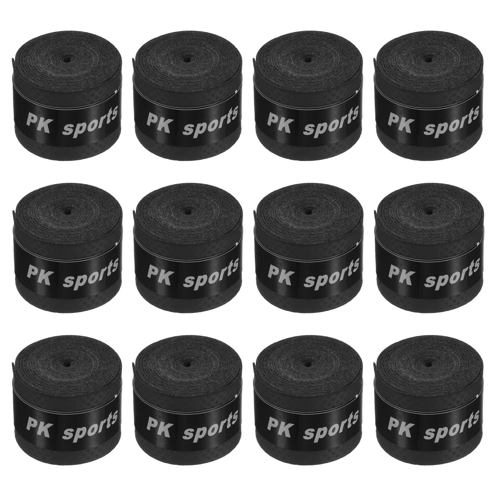 PATIKIL 43.3" Tennis Racket Grip Tape, 12 Pack PU Overgrip Round Groove Non-Slip Absorb Sweat for Badminton Fishing Rod, Black