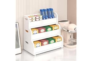 WISUCE Tea Holder for Tea Bags Organizer - White Bamboo Tea Organizer for Tea Bags 3-Tier Stackable Wall Mount Large Capacity Tea Storage Box to Pantry Countertop Kitchen Office