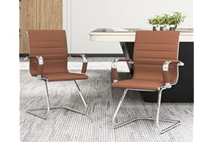 CIMOTA Waiting Room Chairs Leather Office Guest Chair Mid Back Reception Chairs with Sled Base for Meeting/Patient/Conference Room, Coffee Set of 2