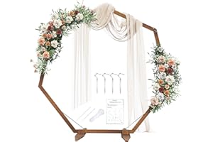 Sunnacate Wooden Wedding Arch, 7 FT Wedding Arbor Heptagonal Wooden Arch for Wedding Ceremony, Wood Arch Backdrop Stand Wedding Altar for Birthday Party, Farmhouse Theme, Indoor, Outdoor