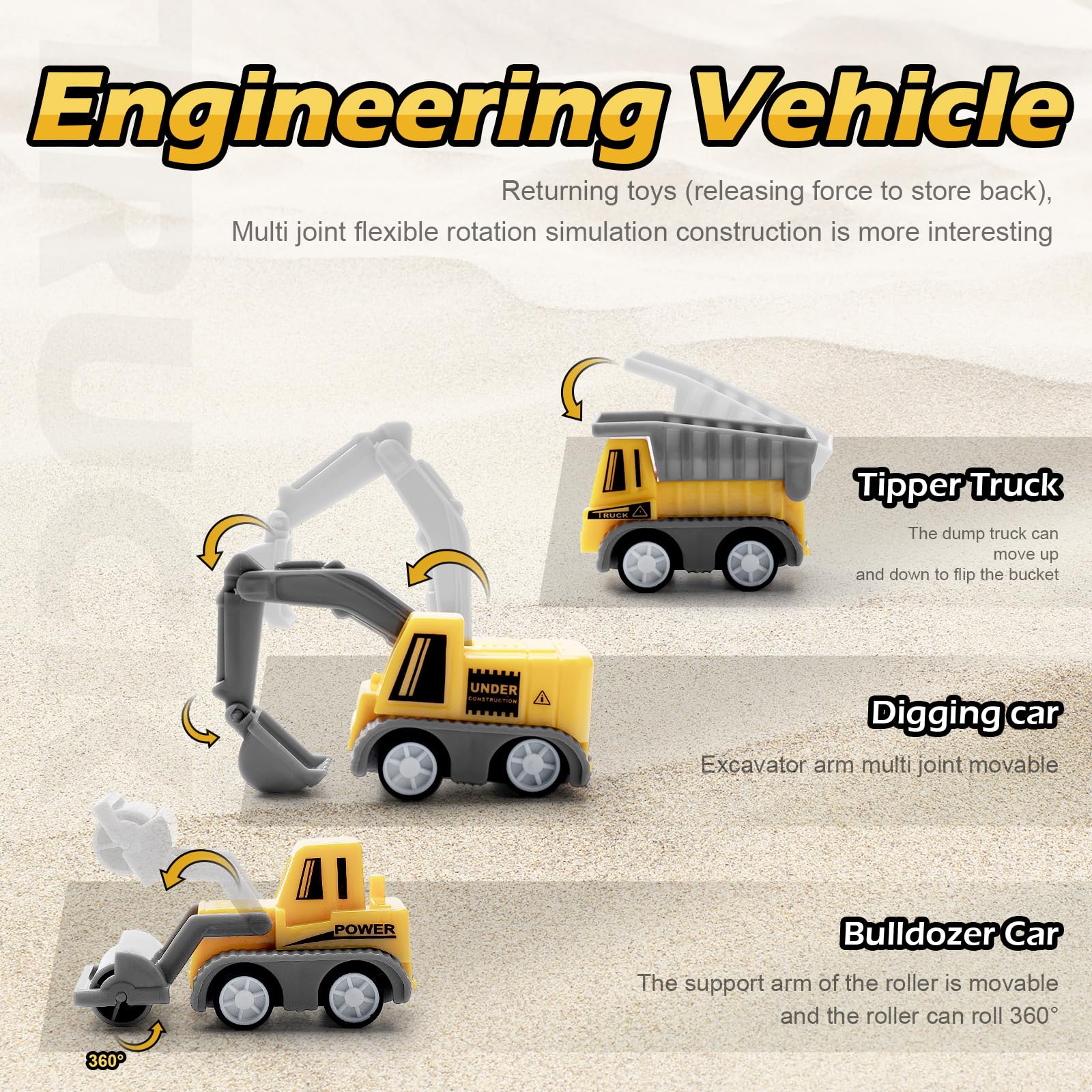 264 PCS Construction Race Tracks for Kids Toys, Glow in The Dark Magic Toy Set, 2 Light Up Cars Track, 3 Construction Cars, Flexible DIY Track Set, Birthday Gift for Age 3-9 Boys Toddler Girls