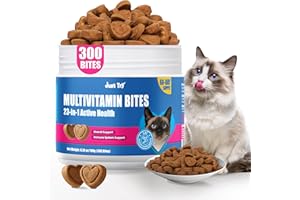Just Try 23 in 1 Taurine for Cats Vitamins Bites - Cat Treats for Immune, Skin & Coat & Heart Health - Multivitamin, Omega 3, Biotin, Lysine for Cats - Daily Supplements 300 Bites
