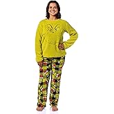 The Grinch Pajama Set Dr. Seuss Women's The Grinch Santa Fleece Buffalo Plaid Sleep Pajama 2 Piece Set Lounge