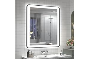 CHARMOR 28"x32" LED Mirror for Bathroom, Black Framed Dimmable Lighted LED Bathroom Vanity Mirror with Independent Backlit+Front Lights, Memory, Anti-Fog, Shatterproof (Horizontal/Vertical)