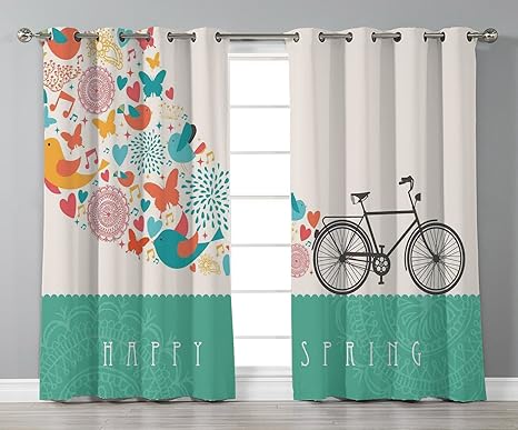 Thermal Insulated Blackout Grommet Window Curtains Bicycle Happy