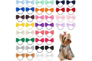 Fukaisu 40pcs Puppy Dog Small Hair Bows, Multicolor Polyester Doggies Hair Bows with Rubber Bands Cute Puppy Grooming Accesso