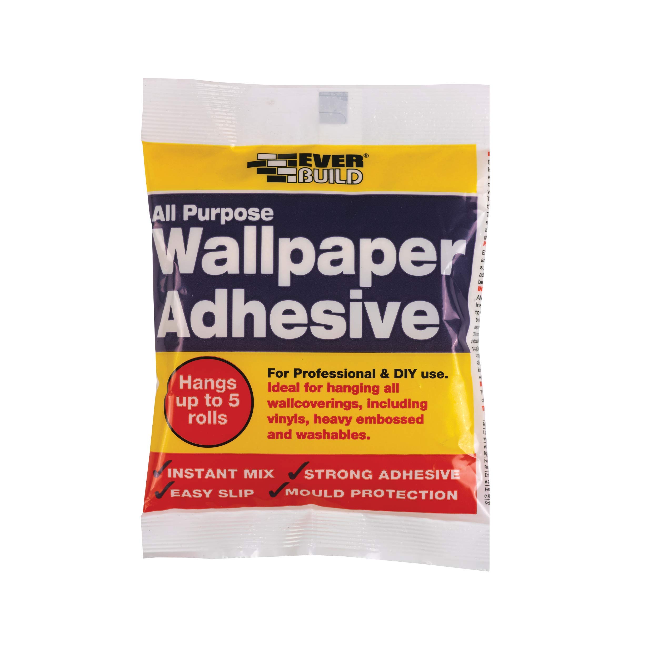 Everbuild All Purpose Wallpaper Adhesive – Contains Fungicide – High Tack – Easy-Mix Formula – 1 Bag Hangs Up to 5 Rolls