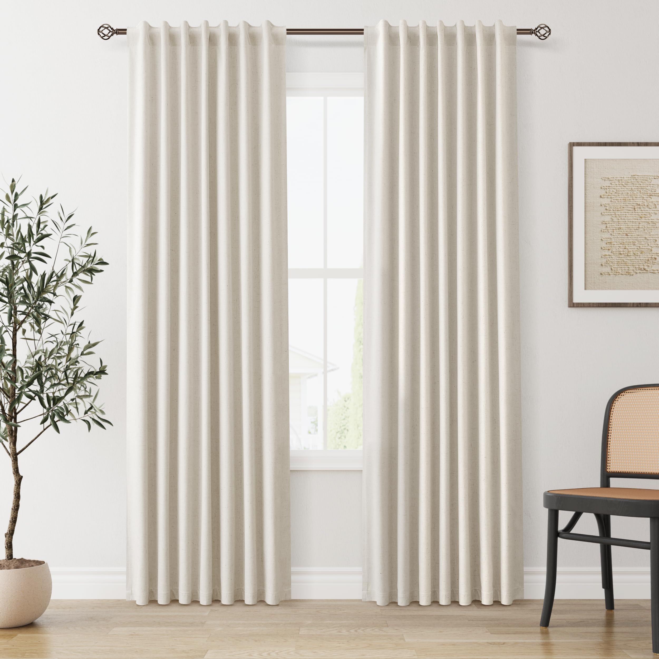 Photo 1 of (USED/FAIR) 100% Blackout Curtains 84 Inches Length 2 Panels Set for Bedroom Living Room Natural Linen Curtain Thermal Insulated Black Out Light Blocking Drapes Cream Beige Boho Farmhouse Back Tab Rod Pocket