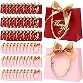 Colarr 60 Pcs Small Thank You Gift Bags Mini Party Favor Candy Bags with Handles and Bow Ribbon for Wedding Birthday Baby Shower Guest Valentines Day Party Supplies(Pink and Red Bag)