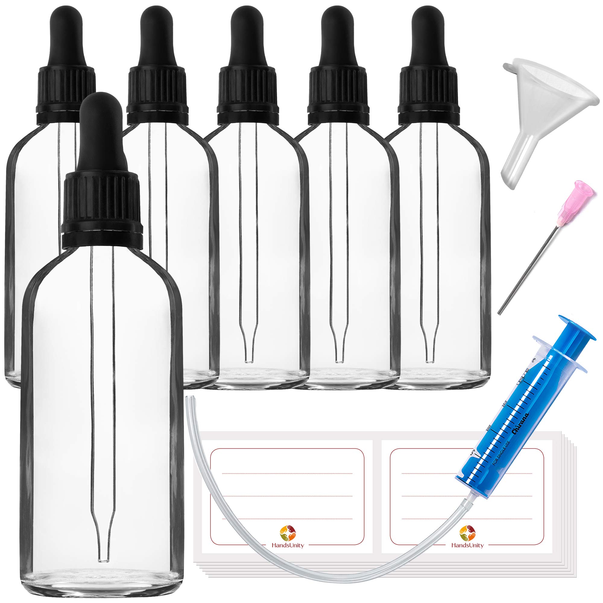 6 x 100 ml dropper bottle made of transparent glass set - pharmaceutical bottles with 16 accessories